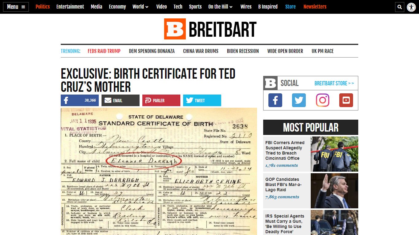 Exclusive: Birth Certificate for Ted Cruz's Mother