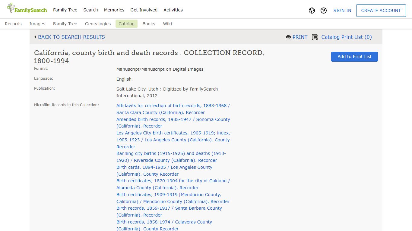 California, county birth and death records : COLLECTION ...