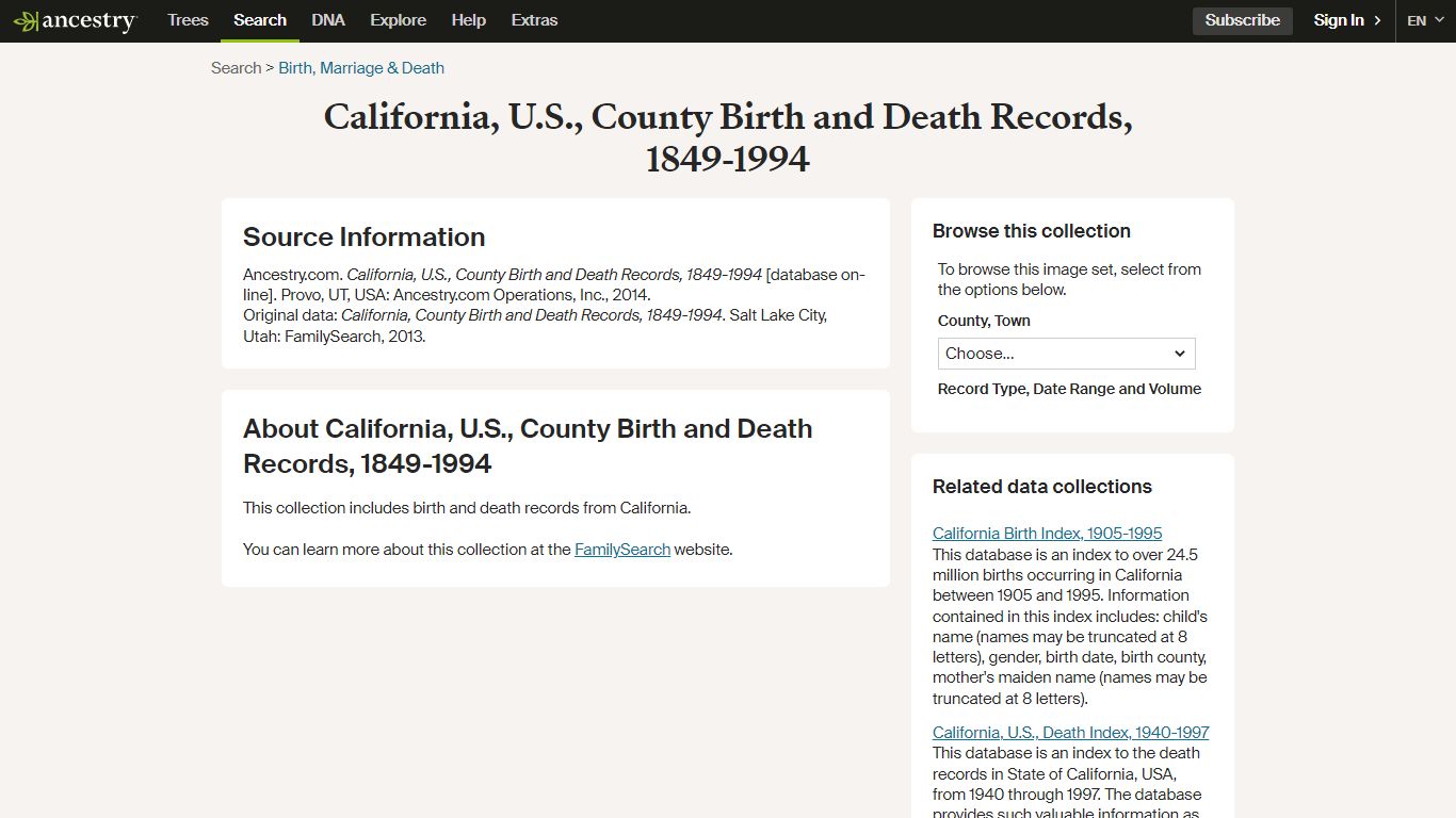 California, U.S., County Birth and Death Records, 1849-1994